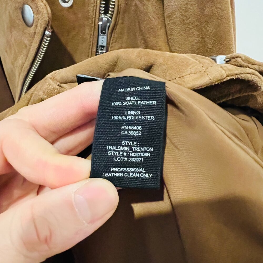 Theory Suede Goat Leather Womens Cognac Brown Tan Bike Jacket Coat Size Small - Picture 7 of 16
